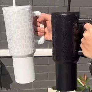 NEW (2) 40oz 1200ML Black & White Leopard Insulated Tumblers (Mugs).